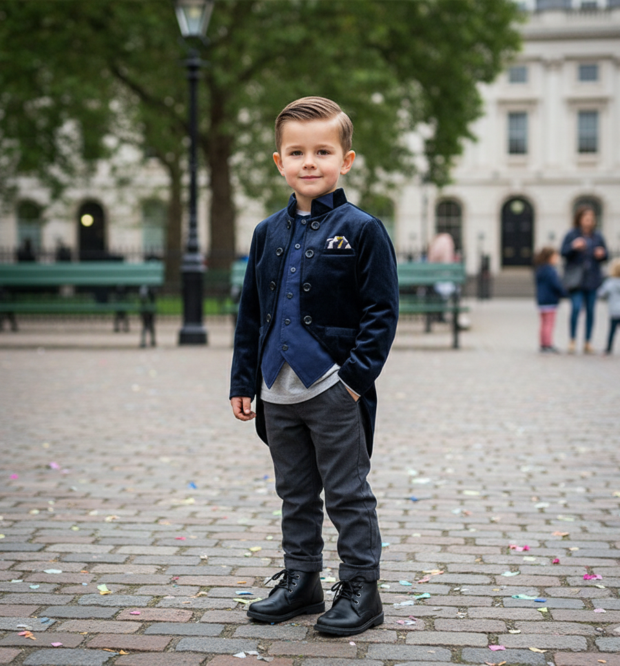 Boys Navy Velvet Tuxedo Blazer 3-4-5-6-7Y  Slim Fit Elegant Party holiday Jacket