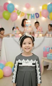 Girls Vintage Lace Dress Elegant 3/4 Sleeve Flare A-Line Party Gown for Kids 3-9