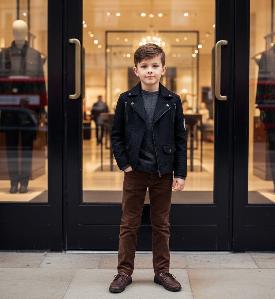 Boys' military Spring Autumn Jacket Cotton Wool Blend Green Black Coat 4-9Y