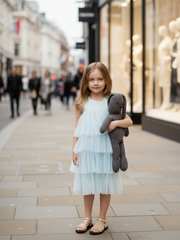 Girls Light Blue Tulle Tiered Fairy Dress Sleeveless Princess Party Outfit