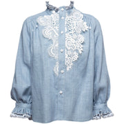 Boys Blue Lace Long Sleeve Shirt, Vintage Style Special Occasions 6-7 year 130cm