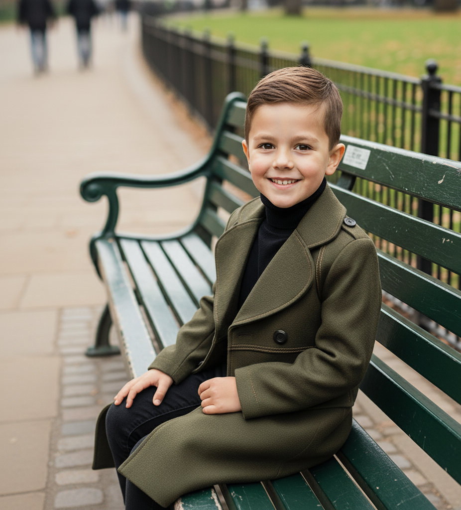 Children's Winter Double Breasted Wool Coat Thick Warm Military Jacket 3-12 Year