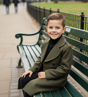 Children's Winter Double Breasted Wool Coat Thick Warm Military Jacket 3-12 Year