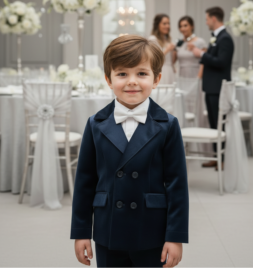 Boys Navy Velvet Suit Set 3–10Y | Wedding Page Boy Blazer & Trousers Formal Outfit