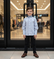 Boys' Vintage Light Blue Gray Shirt Long Sleeve 3–14Y Versatile Style easy match