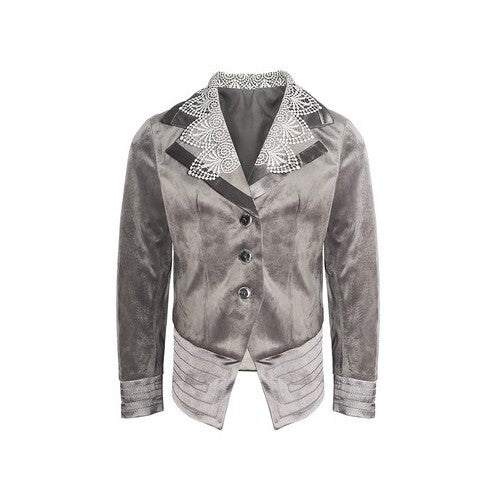 Girls Velvet Blazer 3-4-5-6-7-8-9ys Silver Grey floral Jacket with Lace Collar