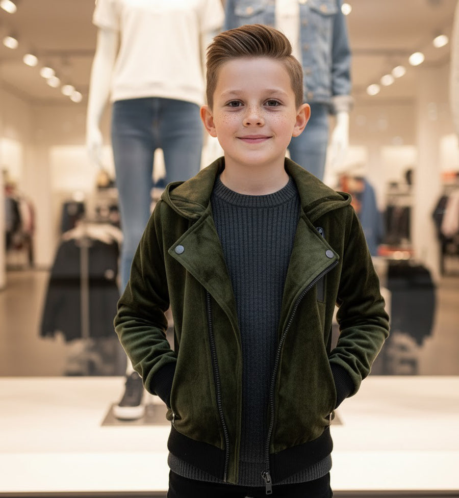 Kids' Velvet Blazer Boys' Green Jacket Spring Autumn Outfit Toddler 3-7 Years