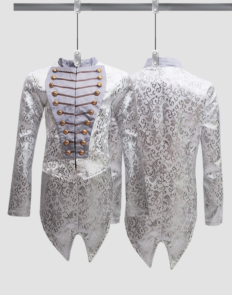 Boys Silver Brocade Tailcoat Suit Tuxedo 6–14Y Vintage Formal blazer Xmas Party