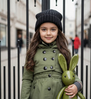 Girls Autumn/spring 2025 Cotton Trench Dress Windproof Black/green Coat 3-7Y kid