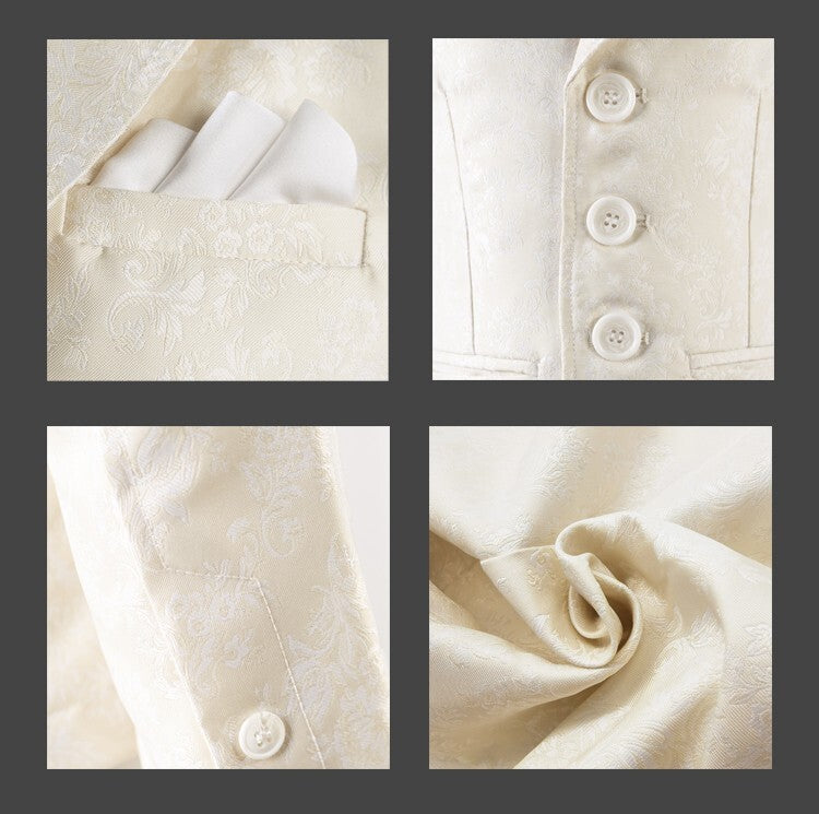 Boys' Gold Jacquard Blazer – High-End Formal Suit Jacket for Ages 8-12 Years