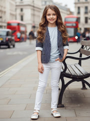 Girls Cream Cotton Blazer Short Casual Jacket top for all seasons kids top 6–12Y