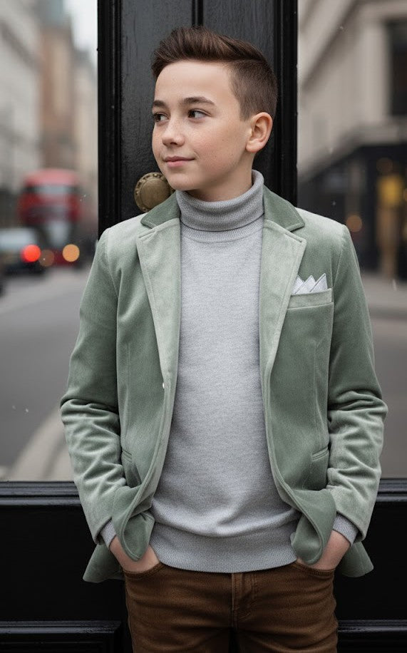 Boys' Green Matte Velvet Blazer – Soft, Stylish & Comfortable, Ages 6-12 Years