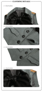 Girls' Vintage Cosplay Waistcoat Top with Big Bowtie – High Quality Fabric 3-10Y