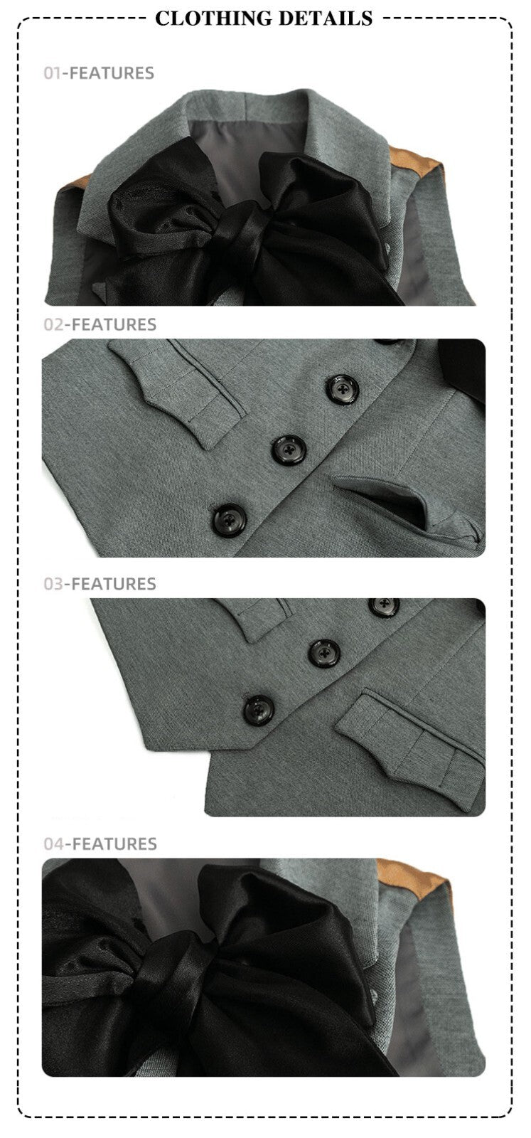 Girls' Vintage Cosplay Waistcoat Top with Big Bowtie – High Quality Fabric 3-10Y