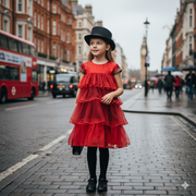 Girls' Red Velvet Princess Dress – Multi-Layer for birthday  Party wedding 6-10Y