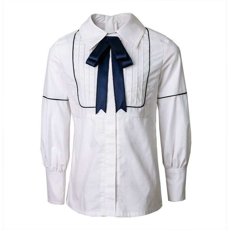 Girls Long Sleeve Cotton Blouse with Bow – Vintage Style Shirt Top