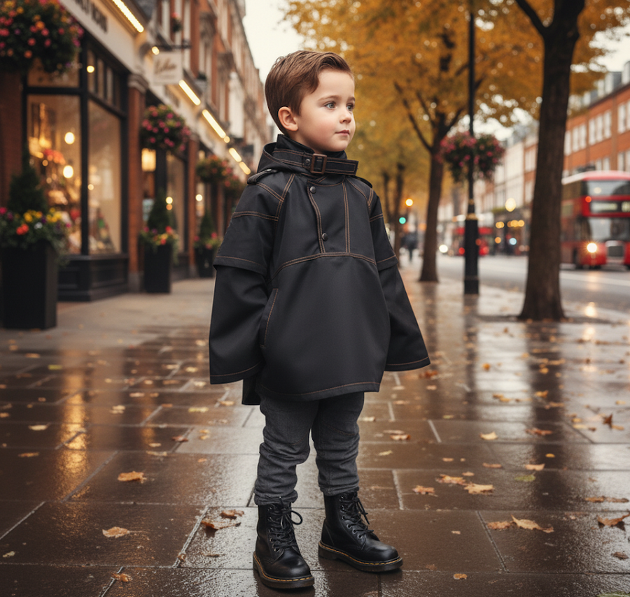 Boys Deluxe Superhero Costume – Black Winter Cape Coat for Kids 3–5 Years Fancy