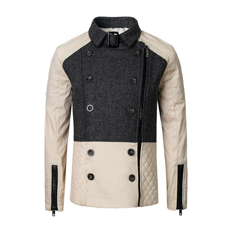 Girls Color Block short Trench Coat 4-12Y beige & Dark Gray autumn jacket kids