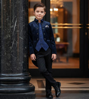 Boys Navy Velvet Tuxedo Blazer 3-4-5-6-7Y  Slim Fit Elegant Party holiday Jacket