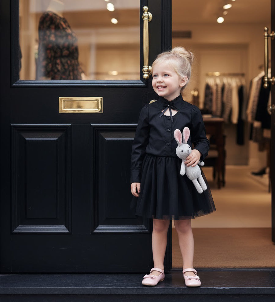 Girls Black Cotton Shirt long sleeve vintage style top 3-5Y toddler shirt