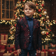 Boys red black Blazer 4-12Y Slim Fit Tuxedo Jacket for brithday christmas Party
