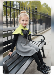 Girls Cape Dress Apple Green with Bow Soft Scuba Fabric Princess Outfit winter