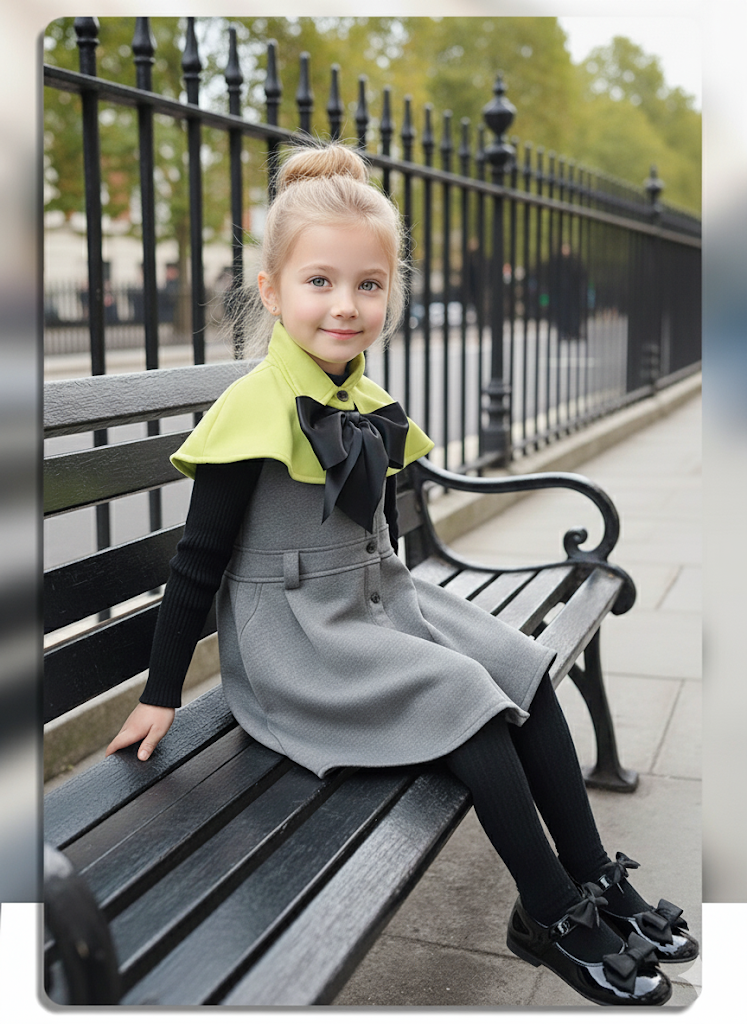 Girls Cape Dress Apple Green with Bow Soft Scuba Fabric Princess Outfit winter