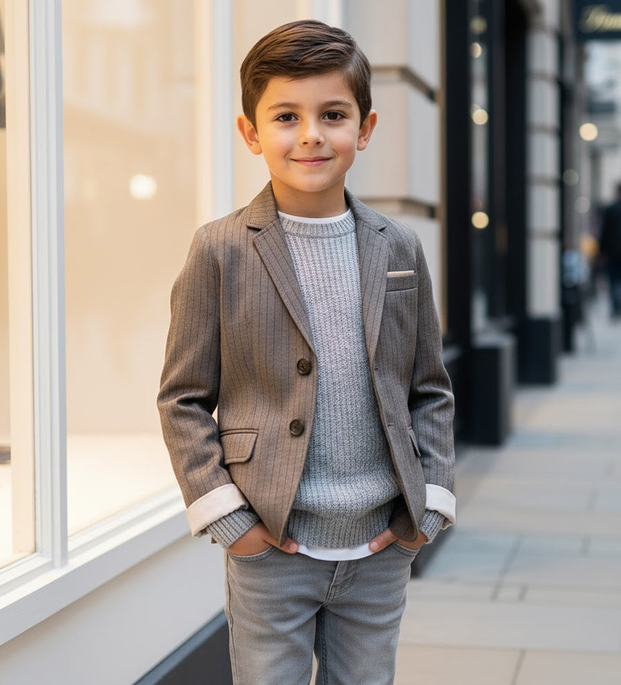 Boys grey Casual Blazer with Double Cuffs Short Suit Jacket 3–10 Y party XMAS