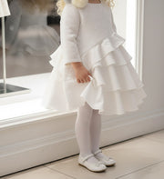 Girls princess White Jacquard Satin dress Elegant Multi-Layer Party Wear XMAS