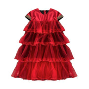 Girls' Red Velvet Princess Dress – Multi-Layer for birthday  Party wedding 6-10Y