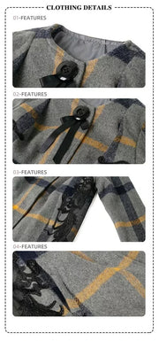 Girls Autumn Coat 2025 Plaid pattern Wool-Blend Baby-Doll Style Ages 2–3-4Y