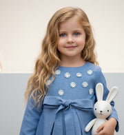 Girls blue Cotton Dress vintage long skirt Cotton Lining princess party  Xmas