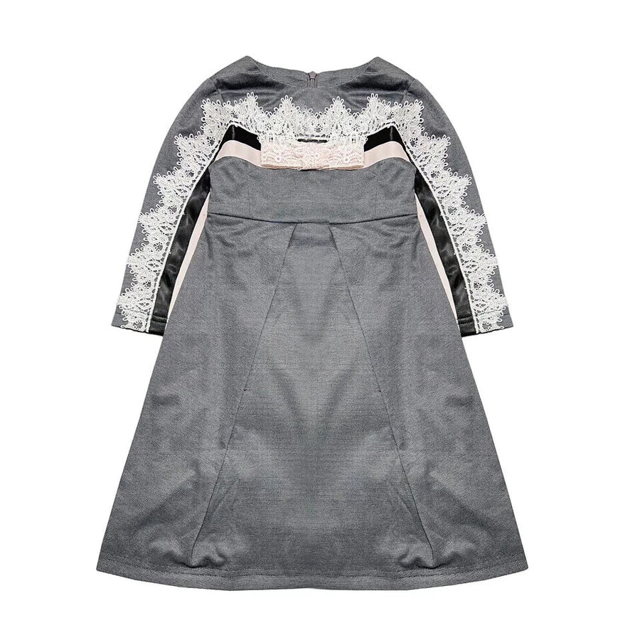 Girls Vintage Lace Dress Elegant 3/4 Sleeve Flare A-Line Party Gown for Kids 3-9