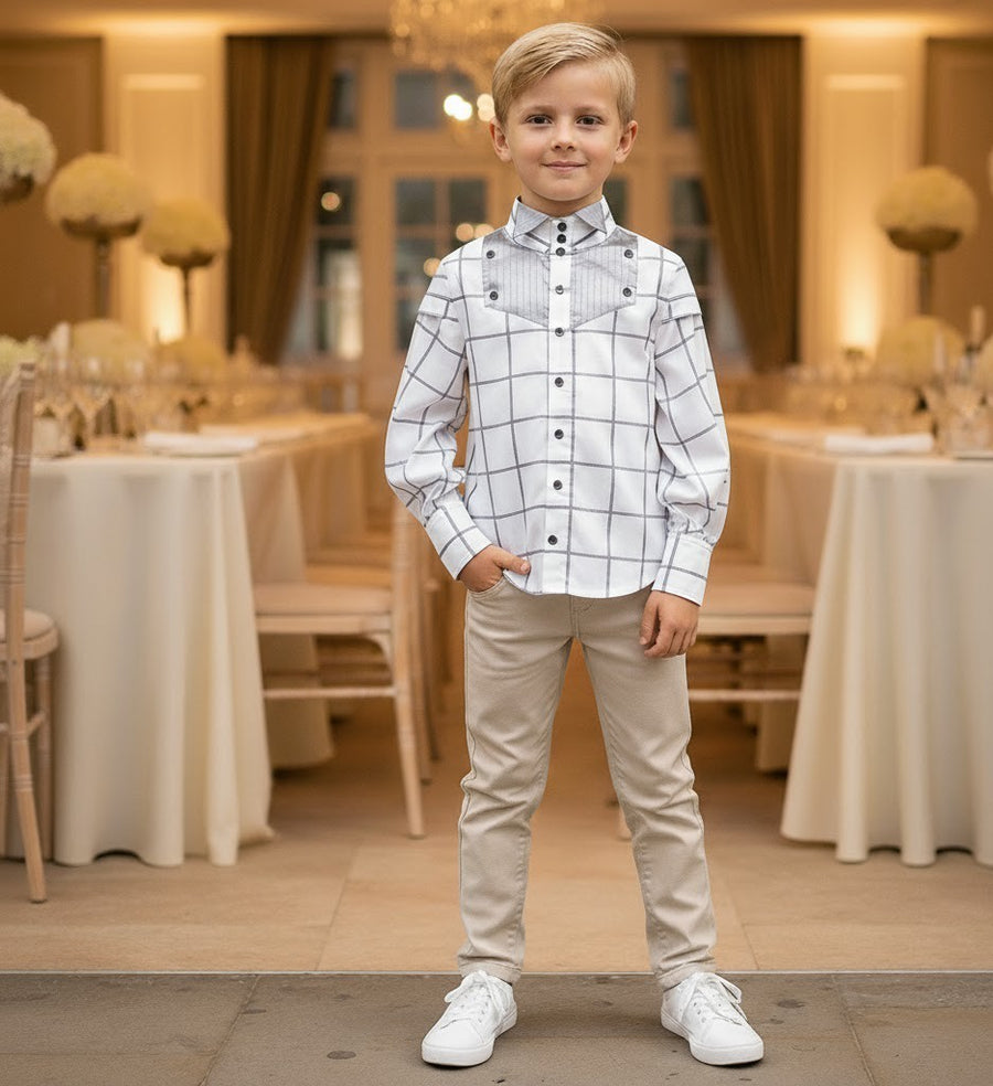 boys Vintage Cotton Long Sleeve Shirt Classic Style Top for Kids 3-14 Y party