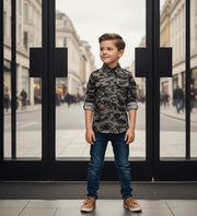 Boys Smart Casual Shirt Military Design Cotton Long Sleeve Top Ages 4-9Y School