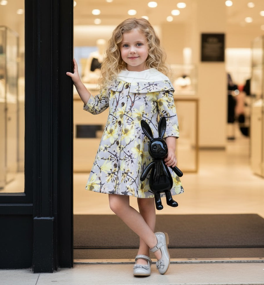 Girls princess Party Dress Off Shoulder 1–7Y grey Floral Outfit beautiful gift