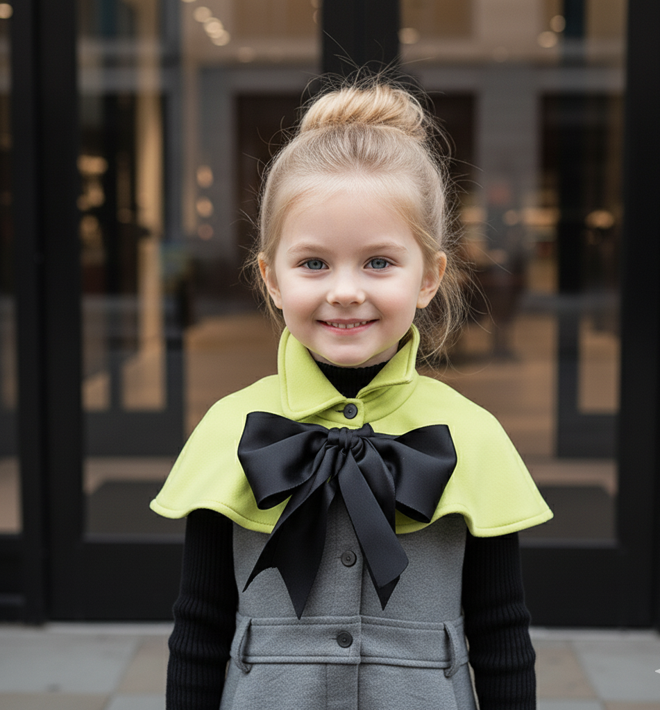 Girls Cape Dress Apple Green with Bow Soft Scuba Fabric Princess Outfit winter