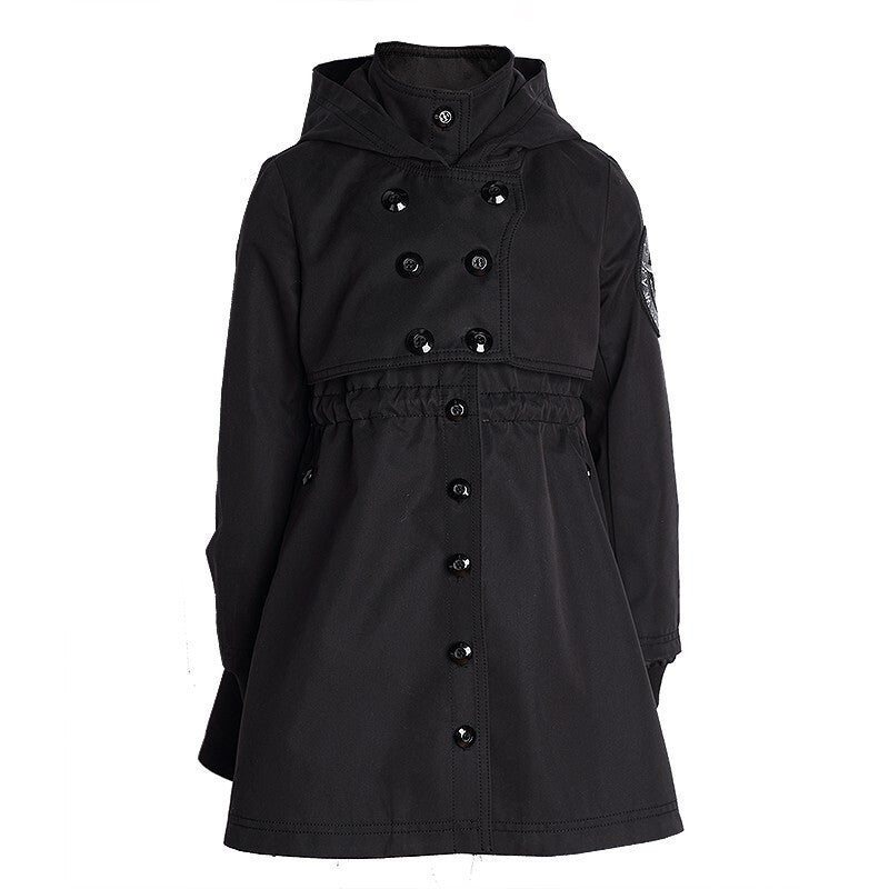 Girls Autumn/spring 2025 Cotton Trench Dress Windproof Black/green Coat 3-7Y kid