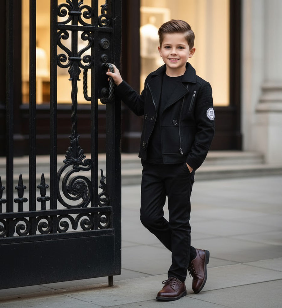 Boys' military Spring Autumn Jacket Cotton Wool Blend Green Black Coat 4-9Y