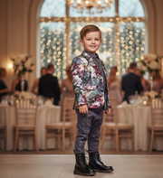 Boys Floral Blazer Slim Fit Tuxedo Jacket Formal Wedding Party Suit Kids 4–12 Y