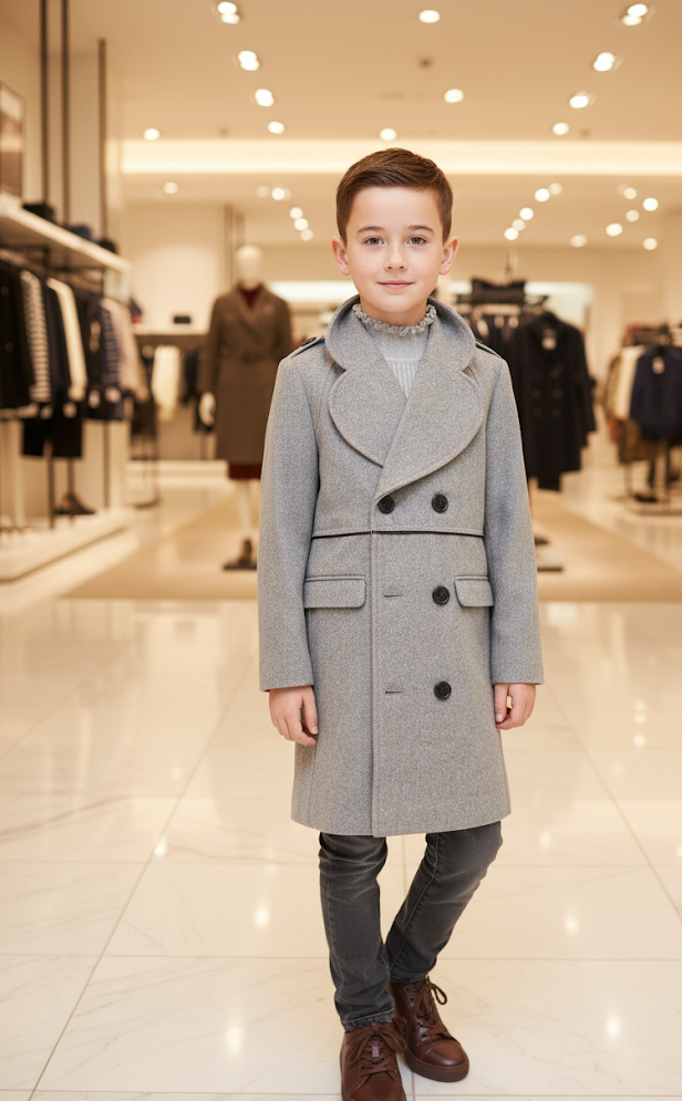 Children's Winter Double Breasted Wool Coat Thick Warm Military Jacket 3-12 Year