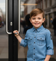 Boys Smart Casual Shirt Military Design Cotton Long Sleeve Top Ages 4-9Y School