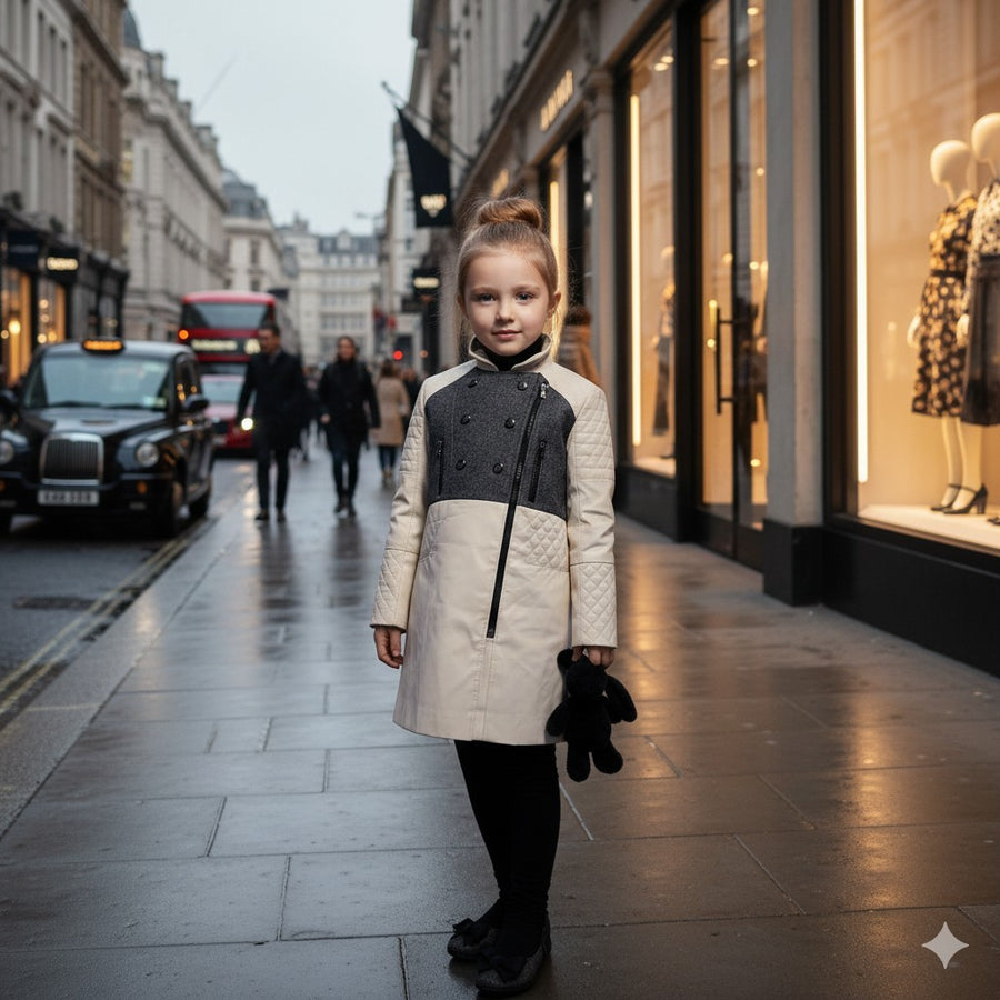 High Quality Girls autumn trench coat 3-12Y windproof beige jacket long sleeve