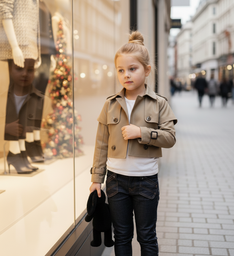 Girls' Cotton Trench Coat 4-14Y short Windproof Jacket vintage toddler teenager