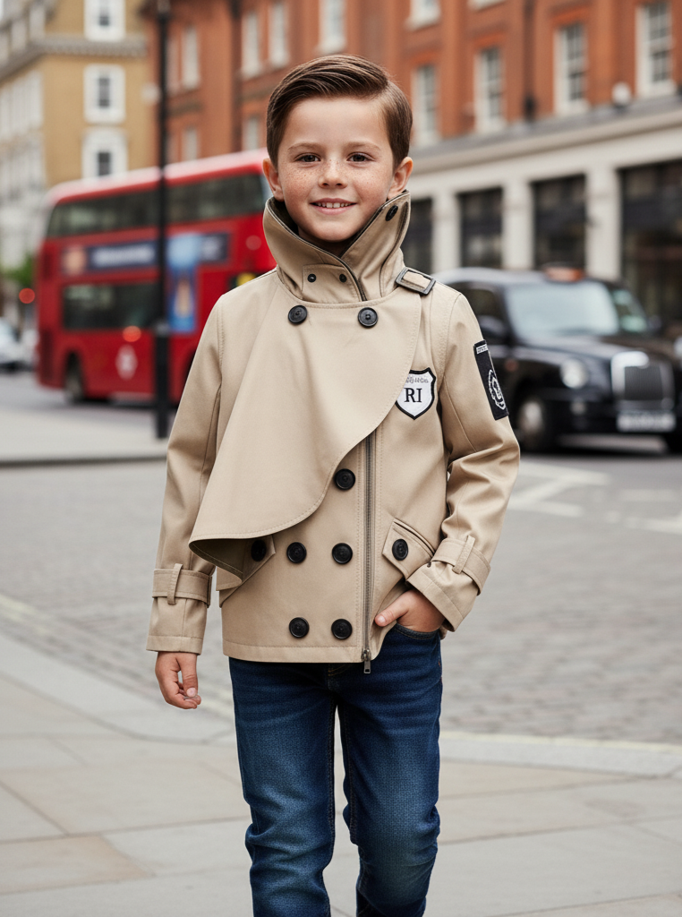 Boys' Cotton Velvet Double-Breasted Trench Coat – Short Wind Jacket 3-7Y