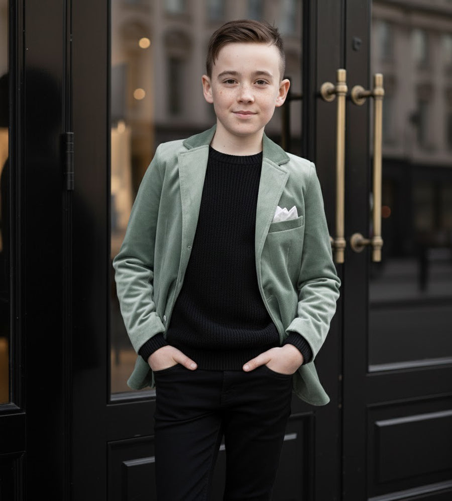 Boys' Green Matte Velvet Blazer – Soft, Stylish & Comfortable, Ages 6-12 Years