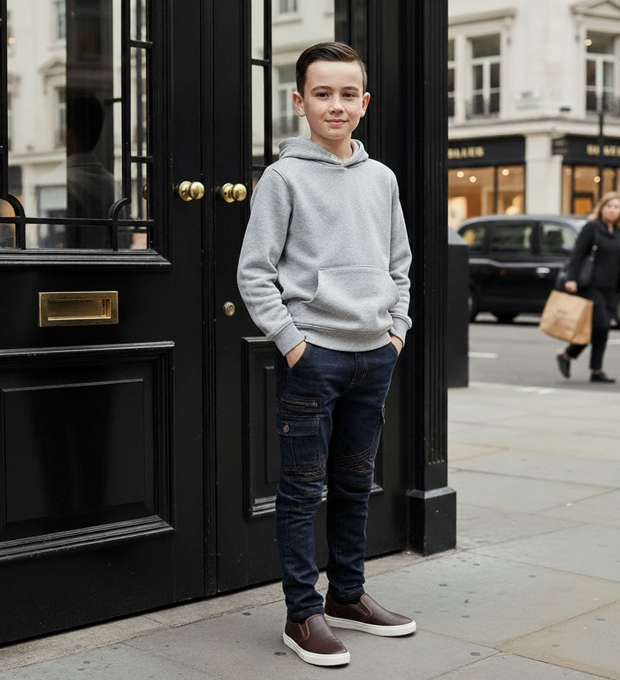 Boys Stretch Denim Casual jeans navy Blue & Black Cotton Trousers (4–12Y) kids