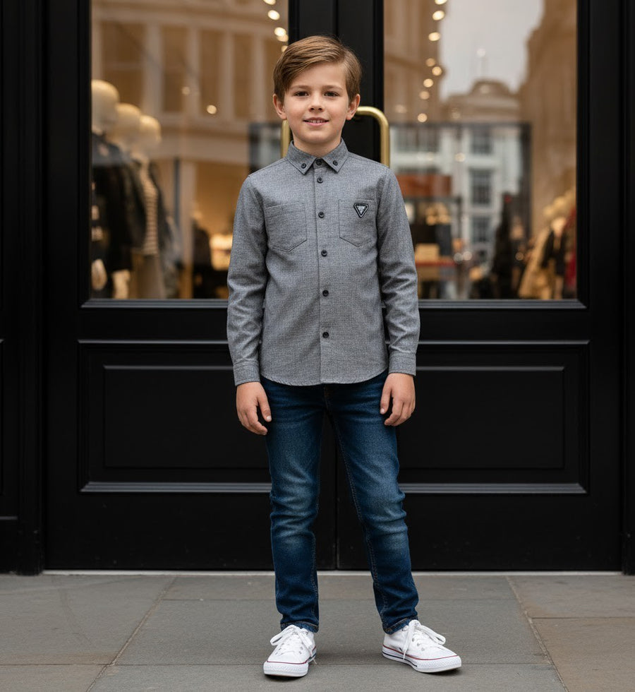 Boys Black Cotton Long Sleeve Shirt – Lightweight & Stylish Top for Ages 3-7 Yea