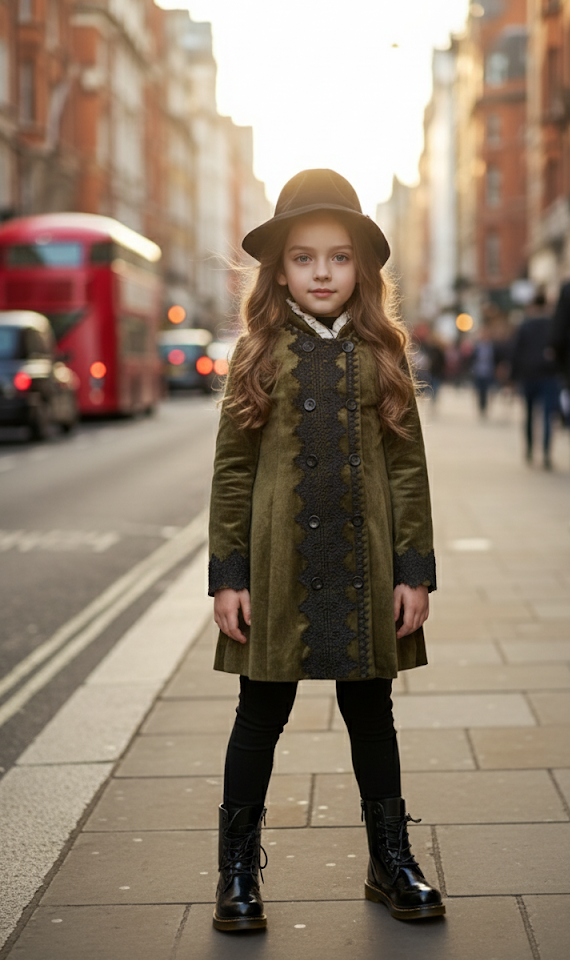 Girls Coat 3-10 y autumn Vintage Velvet Embroidered fashion Long Coat Green grey