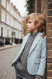 Boys Light Blue Cotton Blazer 3-4-5-6-7Y Vintage Casual top Jacket autumn 2025